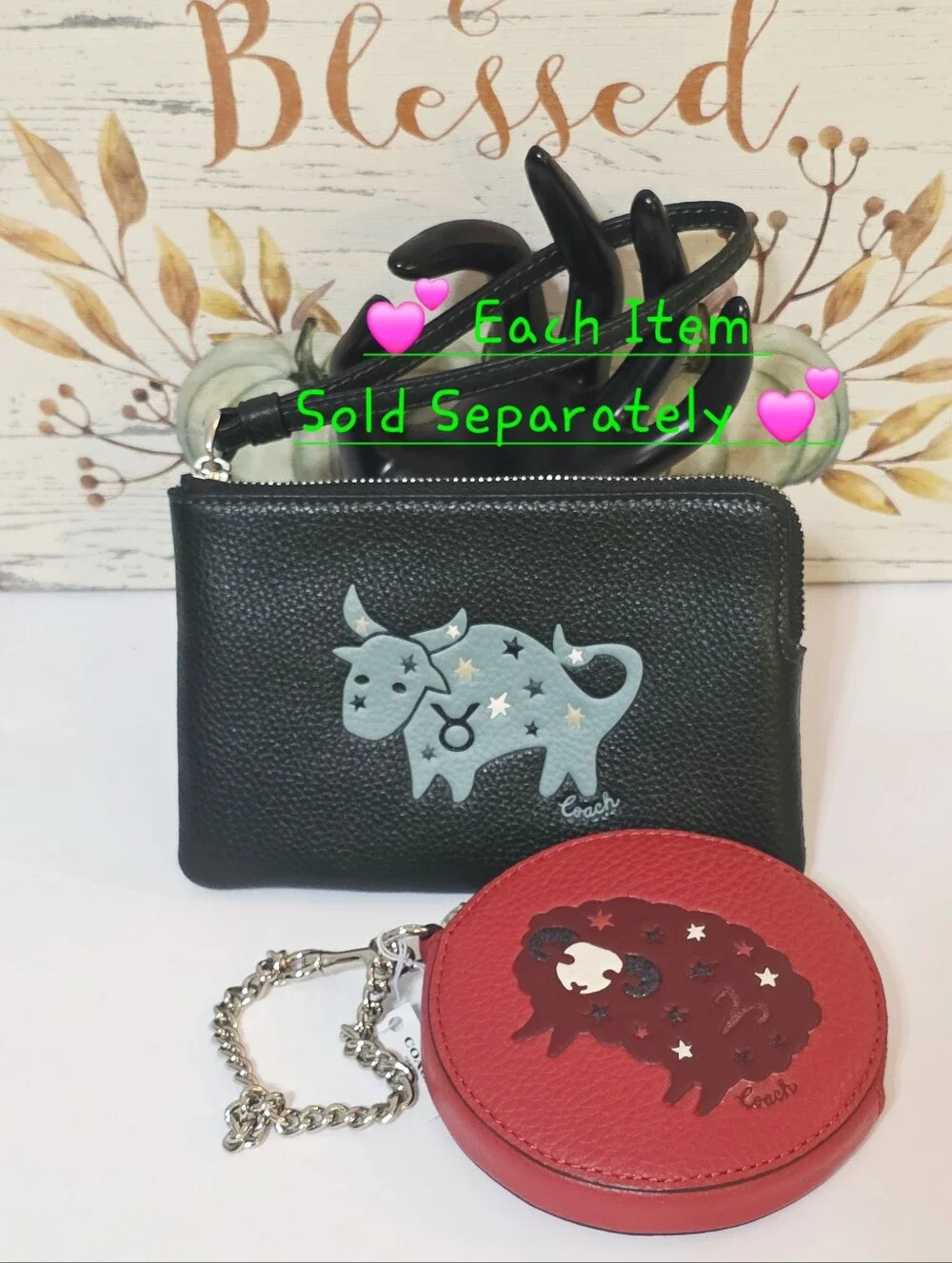 Coach Zodiac Corner Zip Wristlet Card ID Bag Taurus Bull CF536 Zip Amazon Green